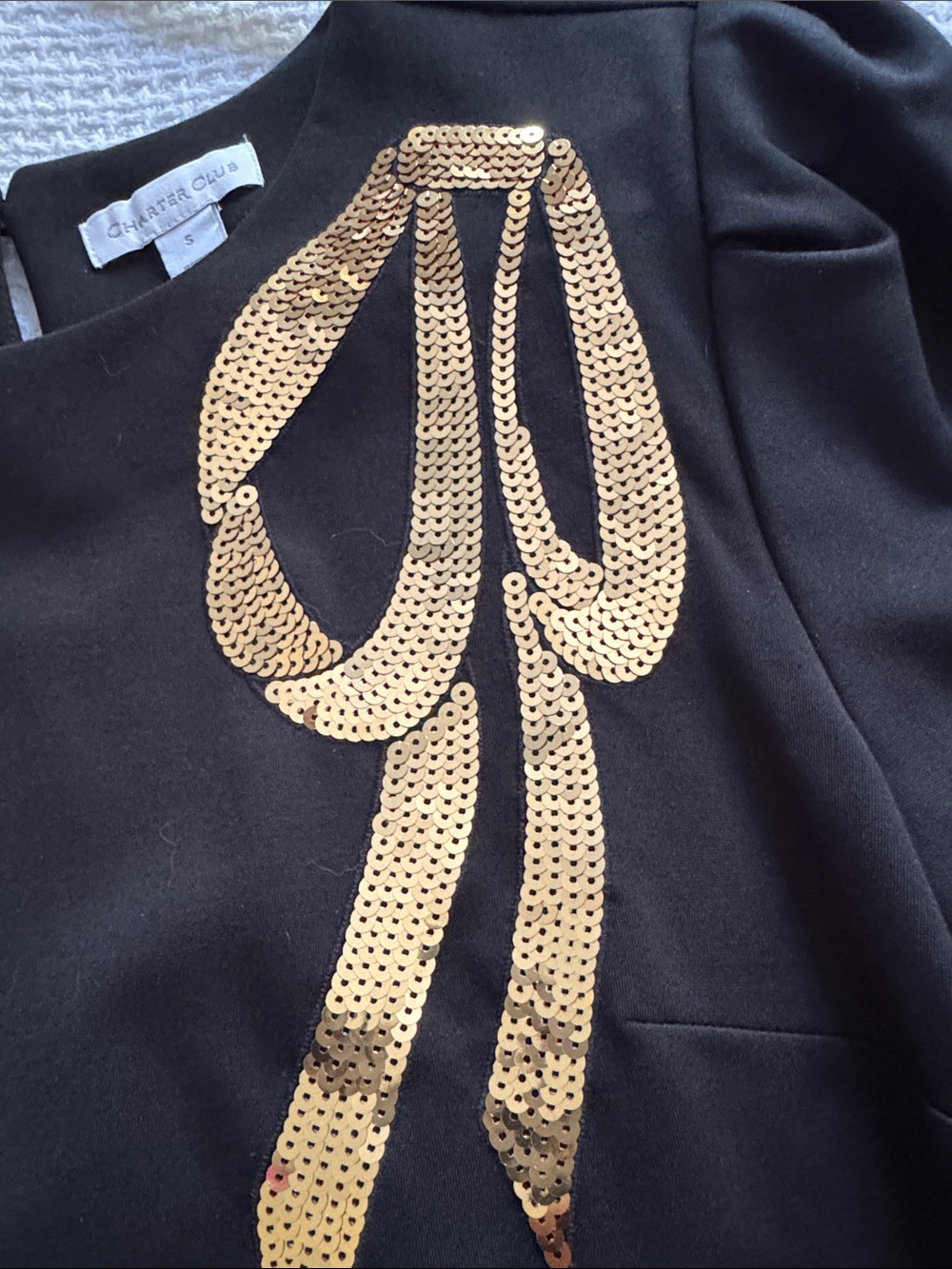 Charter Club Black Top with Gold Sequin Bow Accent - Picture 2 of 4